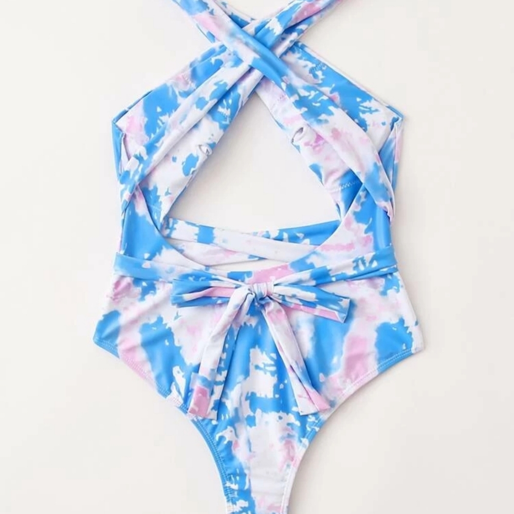 Tie dye crisscross one peice swimsuit